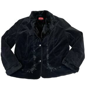 Y2K Corduroy Penny Lane Jacket 16/18 Floral Embroidery Retro Button Down Boho